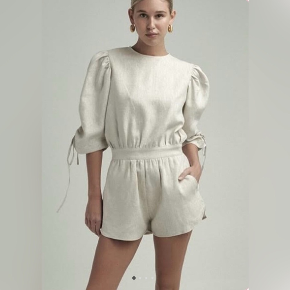 Nwt The Femm- Sofia Linen Romper In Color Honey. Size L